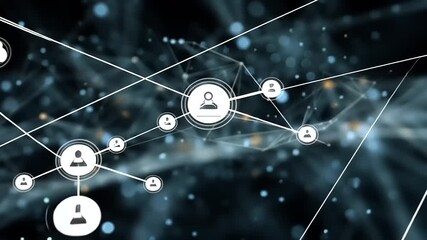 Abstract digital network connection with user icons representing social interaction and data flow - Powered by Adobe