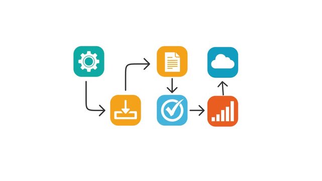 Workflow diagram showing data processing and transfer to cloud storage, representing efficient data management and automation in modern technology.