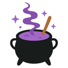 purple magic potion with cauldron spell witch wizard flat color vector illustration template design