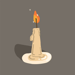 Burning candle with melting wax vector illustration