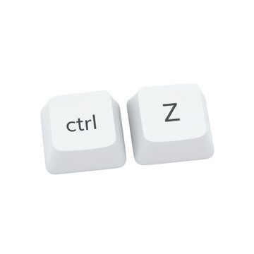 Undo function represented by isolated computer keys on a plain field conveying retro action, a