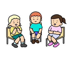 椅子に座って話す子供たち　多国籍