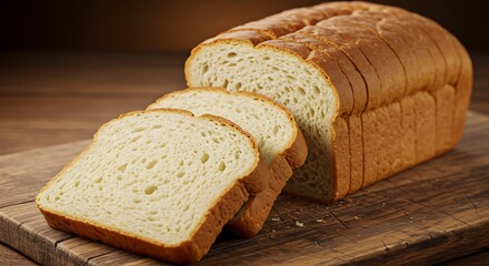 Sliced White Bread Loaf on Rustic Wooden Cutting Board