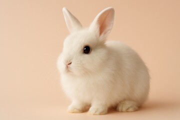 Obraz premium Cute white rabbit sitting alert on pastel backdrop with soft studio lighting detail