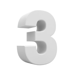 Naklejka premium Three-dimensional render of the number three in matte white on a plain transparent field