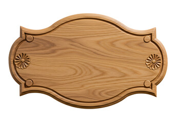 Ornate wooden plaque with decorative carvings isolated on transparent background