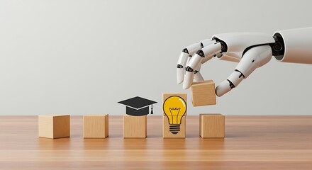 Robotic Hand Building Idea with Wood Blocks and Graduation Cap