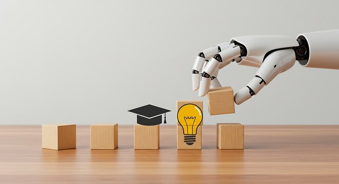 Robotic Hand Building Idea with Wood Blocks and Graduation Cap