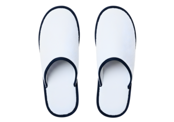 Pair of white hotel slippers isolated on transparent background