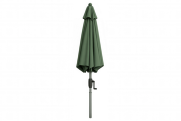 Green outdoor patio umbrella closed, preparing for sun protection or storing, transparent background