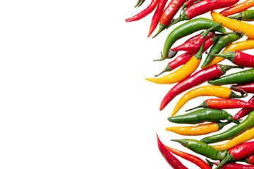 Colorful chili peppers arranged in a border against black background