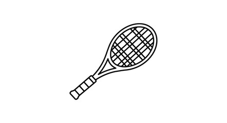Simple doodle style tennis racquet and ball isolated simple line drawing for sports and recreation concepts