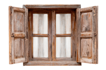 Aged wooden window, open shutters