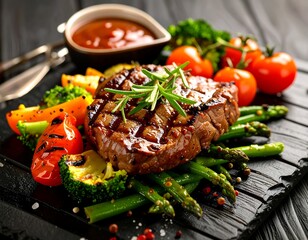 Grilled steak on vegetables