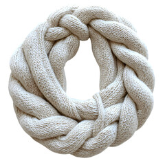 A thick weathered nautical rope is intricately woven into a circular knot shape presenting a textured and rustic maritime design element isolated on transparent background