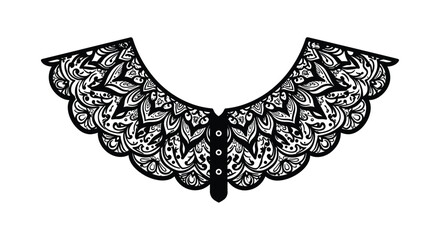 Obraz premium Intricate black lace collar with floral leaf pattern and scalloped edges for fashion and elegant design accents