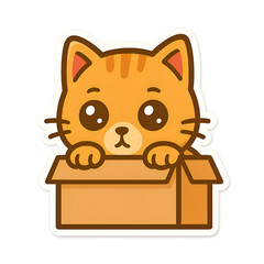 Cute orange tabby cat peeking out of a cardboard box.