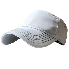 Close up of a light colored baseball cap with a subtle wavy striped pattern isolated on transparent background