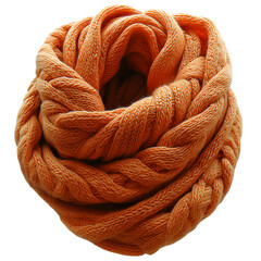 Cozy chunky knit infinity scarf in warm orange color with cable knit pattern isolated on transparent background