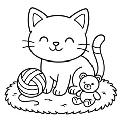 A fun and funny vector cartoon illustration of a cute, cheerful kitten with a bushy tail, perfect for an animal character design project