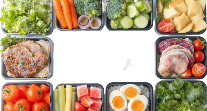 Balanced Meals in Bento Boxes, Prepared Food, Healthy Eating, Nutrition Concept