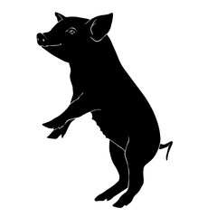 Black silhouette drawing of a pig, vector illustration, white background