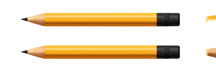 Two side-by-side yellow and black writing instruments with sharpened tips, on a black background
