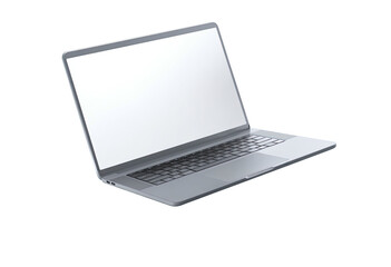 A silver, sleek laptop with a blank screen, isolated on a black background
