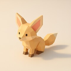 Minimal low poly fennec fox figurine render