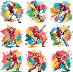 Cricket player in action hitting a shot with colorful abstract background