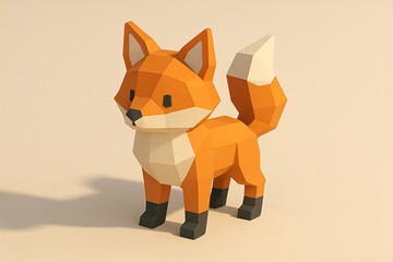 Minimal low poly fox figurine render