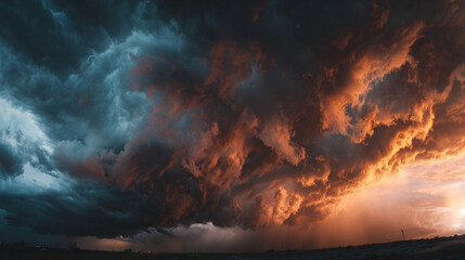 Naklejka premium Dramatic sky with swirling storm clouds evokes intensity and power of nature, creating a moody, atmospheric scene full of tension, movement, and dark beauty