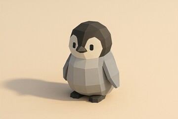 Minimal low poly baby penguin figurine