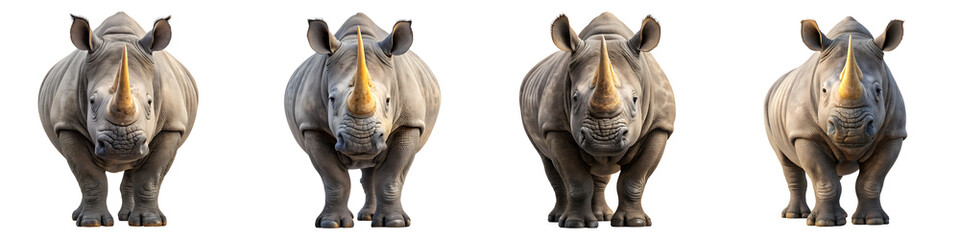 Obraz premium Set For rhinoceroses isolated on transparent background are standing upright