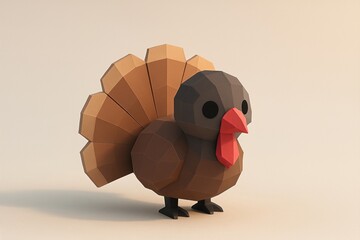 Minimal low poly turkey bird figurine