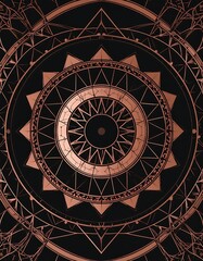 Intricate Copper Geometric Mandala on Black