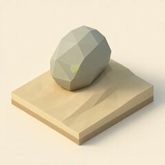 Minimal low-poly boulder on sandy dune diorama