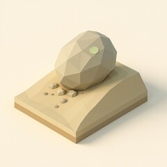 Minimal low-poly boulder on sandy dune diorama