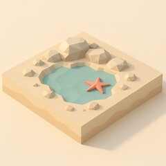 Low-poly tide pool with starfish and rocks