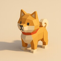 Low-poly Shiba Inu dog in warm studio light
