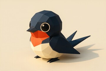 Low-poly swallow bird in warm lighting