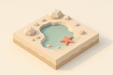 Low-poly tide pool with starfish and rocks