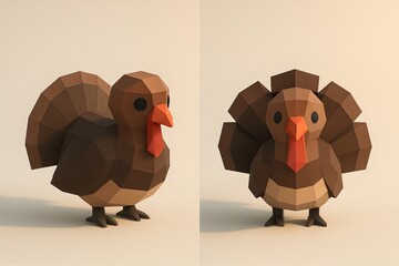 Low-poly turkey model in warm studio lighting