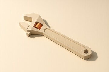 Low-poly adjustable wrench in minimalist lighting