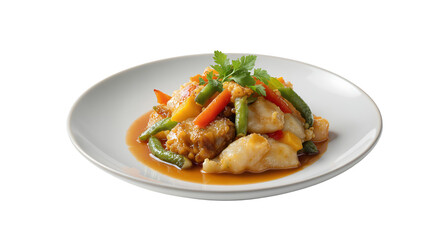 Delicious cooked meal with colorful vegetables