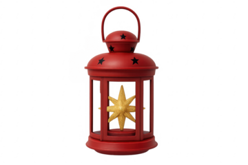 Red christmas lantern featuring golden star shining light