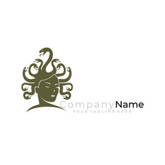 logo of a beautiful woman and a poisonous snake above her head