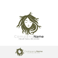 logo of a scary woman with snake hair, medusa logos