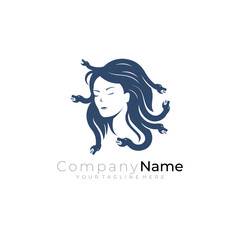 Medusa logo, mythical creature logo with a woman and her snake hair