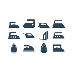 Steam iron icons set. Home appliance, Housekeeping tool vector.